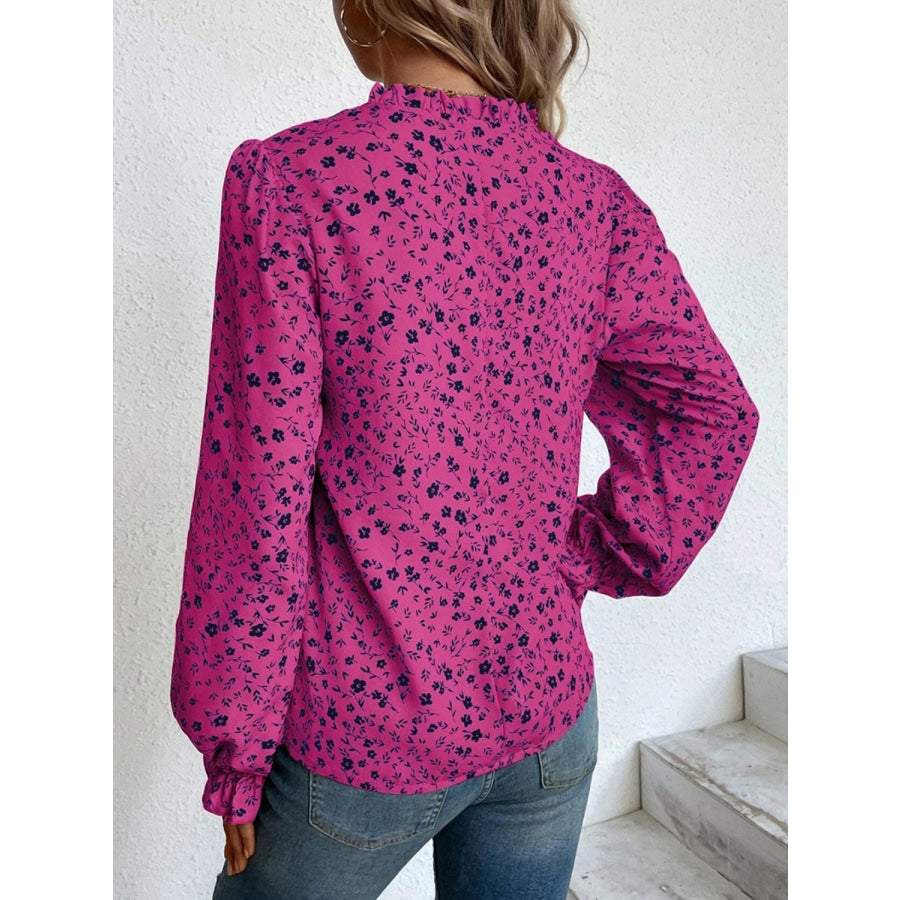 Notched Neck Flounce Sleeve Blouse