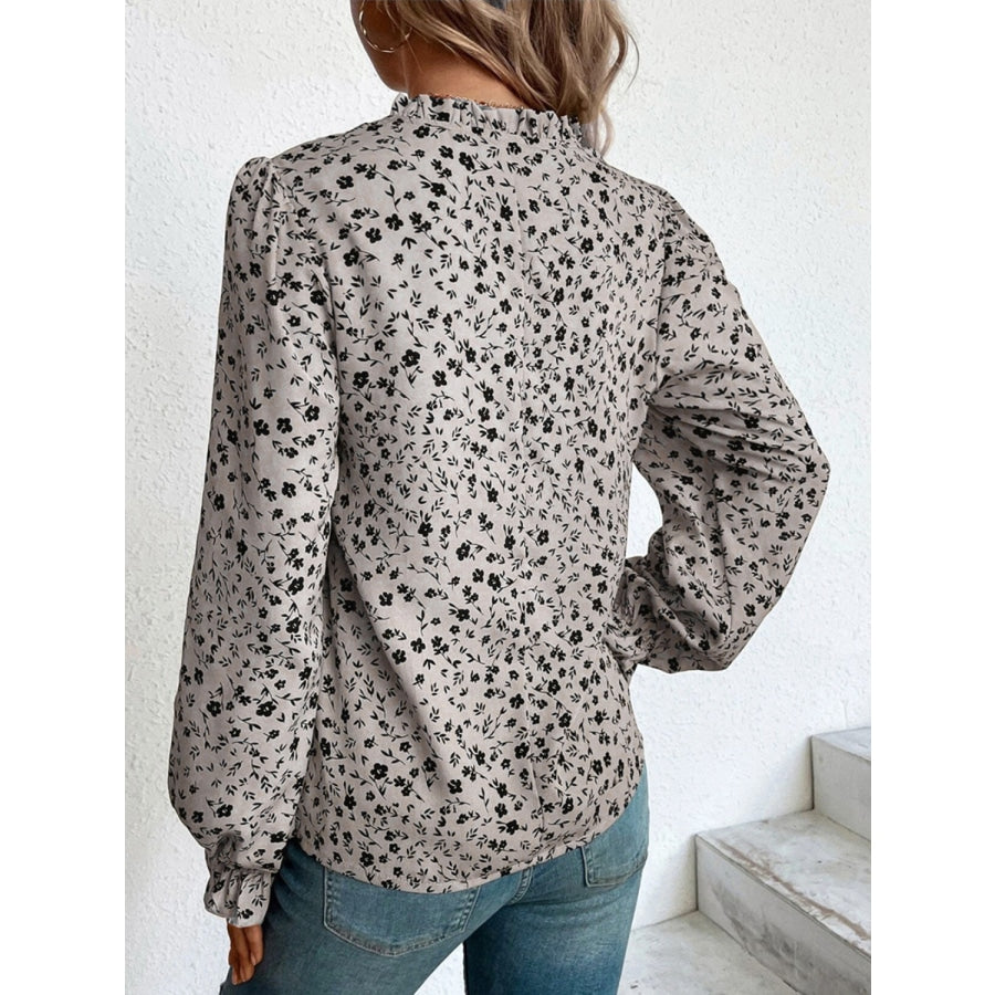 Notched Neck Flounce Sleeve Blouse