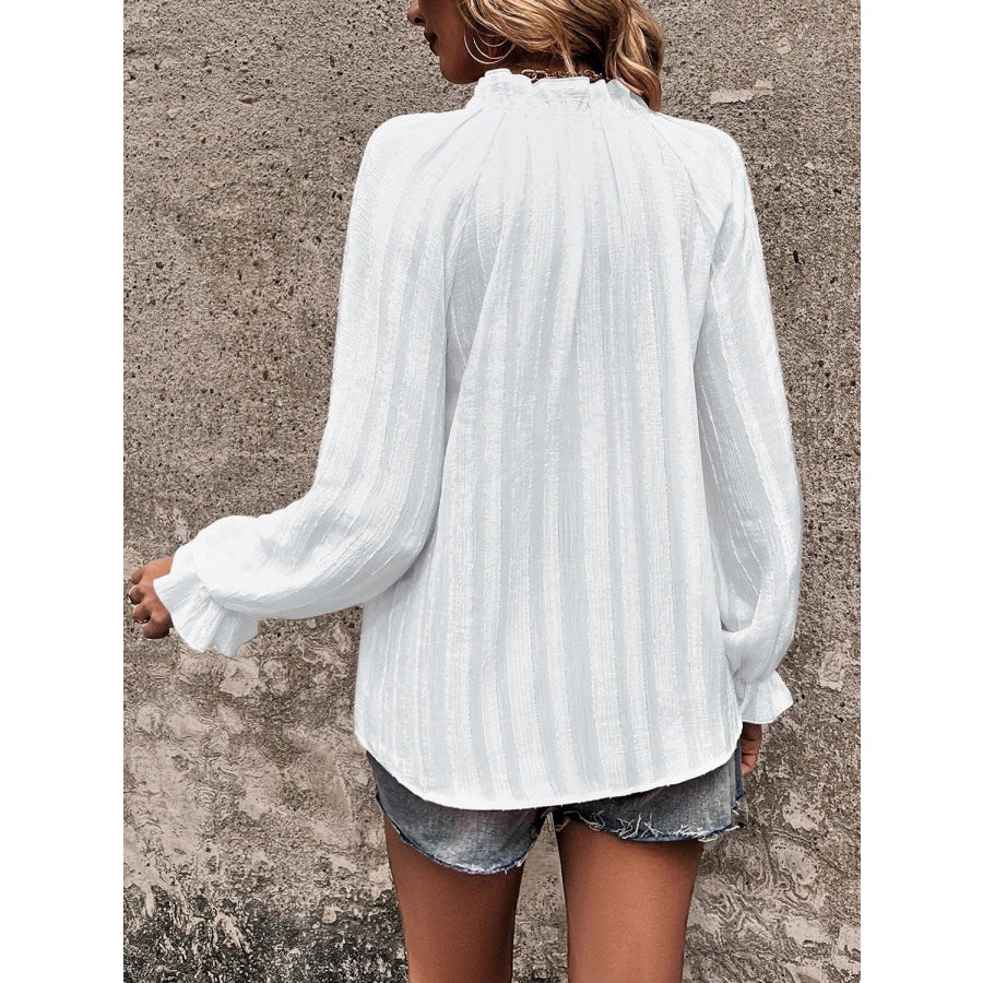 Notched Neck Flounce Sleeve Shirt