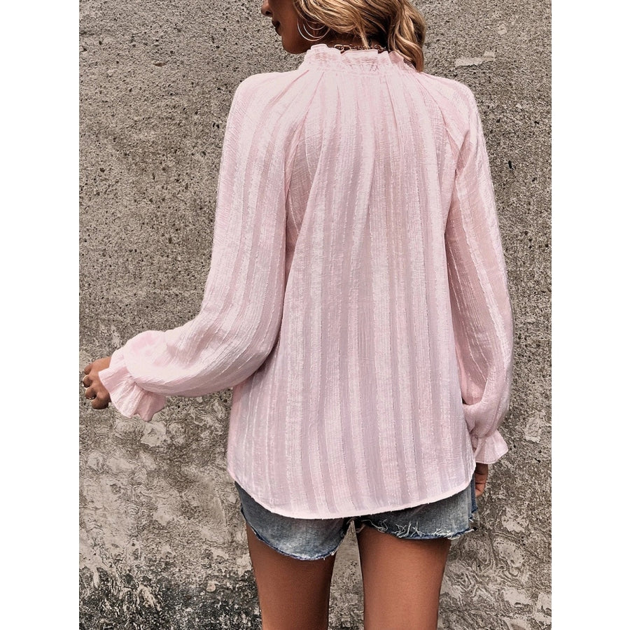 Notched Neck Flounce Sleeve Shirt