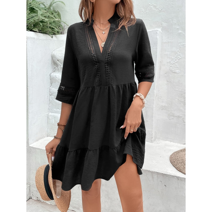 Notched Neck Half Sleeve Dress