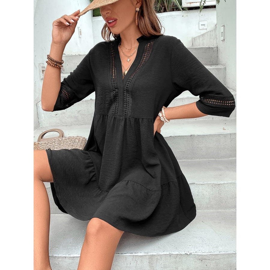 Notched Neck Half Sleeve Dress