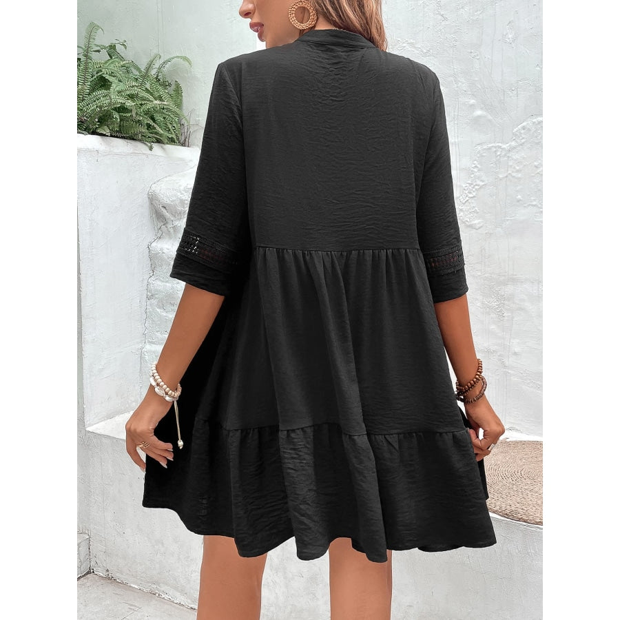 Notched Neck Half Sleeve Dress