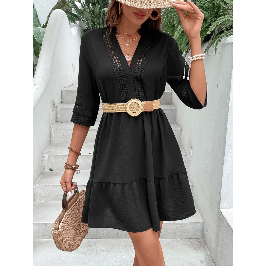 Notched Neck Half Sleeve Dress