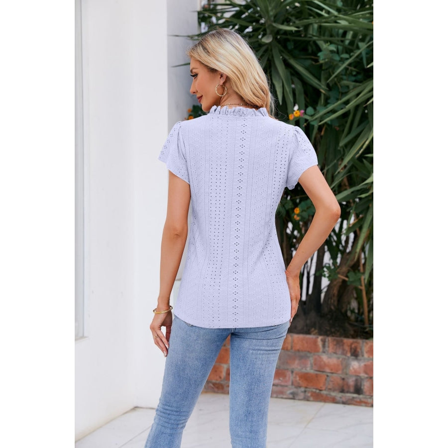 Notched Neck Puff Sleeve Blouse