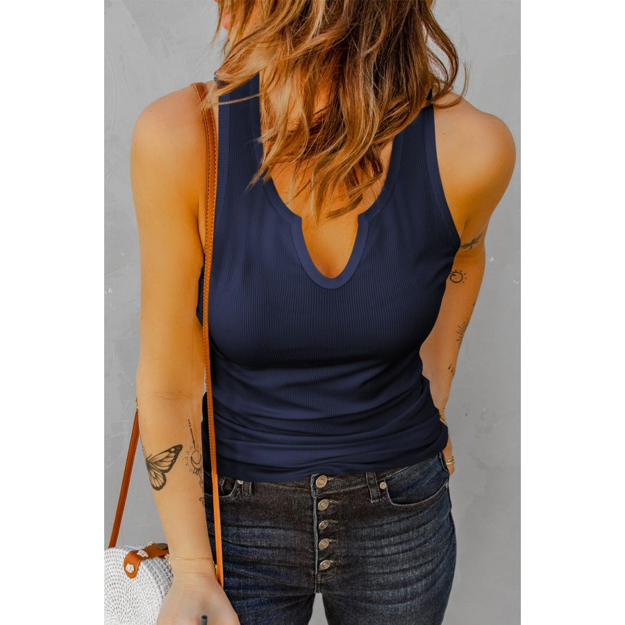 Notched Neck Ribbed Tank Top