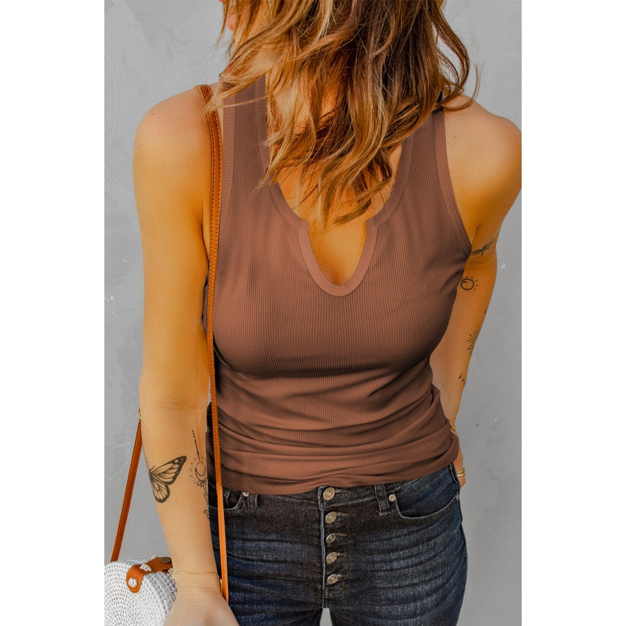 Notched Neck Ribbed Tank Top