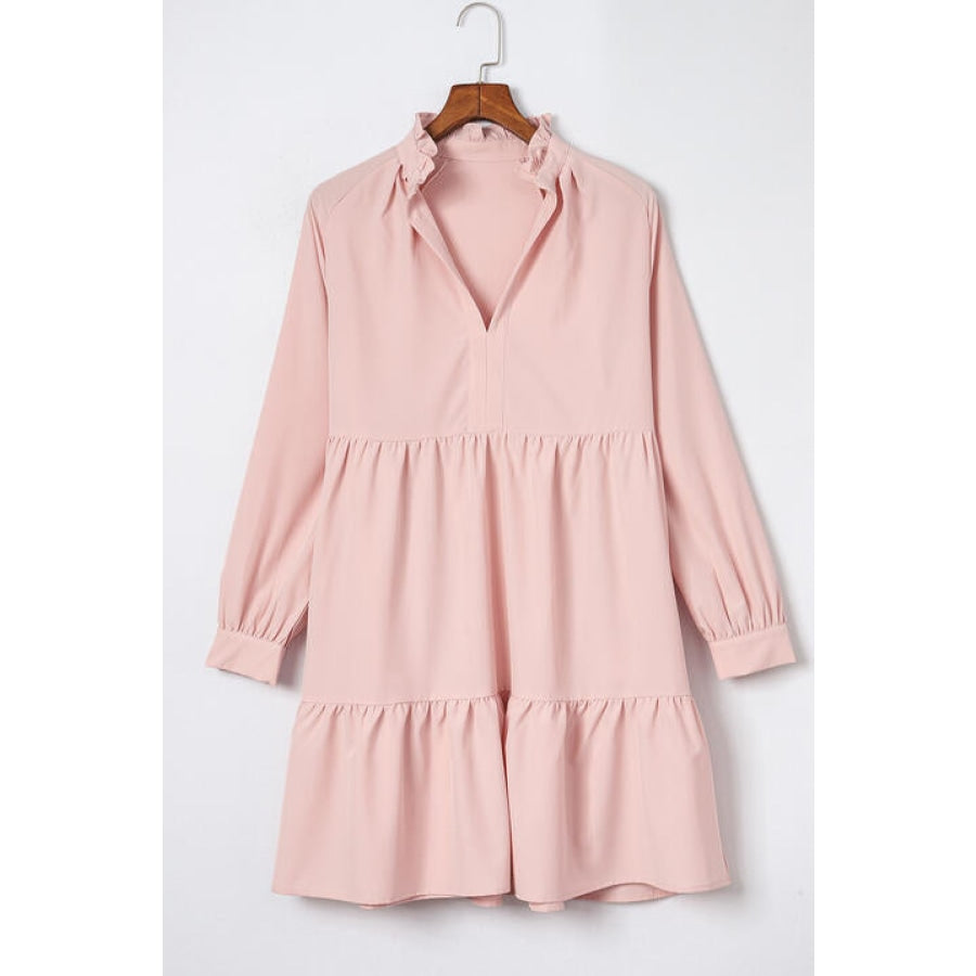 Notched Neck Tiered Dress Blush Pink / S Clothing