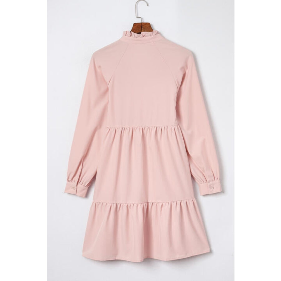 Notched Neck Tiered Dress Blush Pink / S Clothing