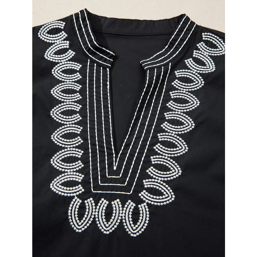Notched Puff Sleeve Blouse Apparel and Accessories