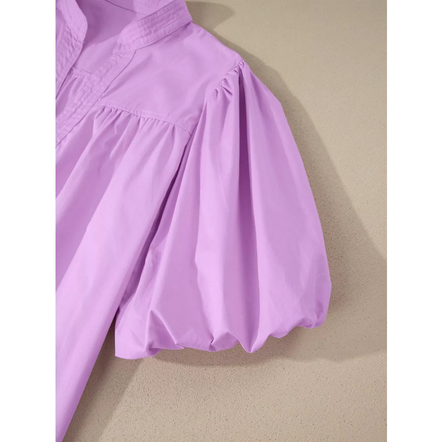 Notched Puff Sleeve Blouse Apparel and Accessories