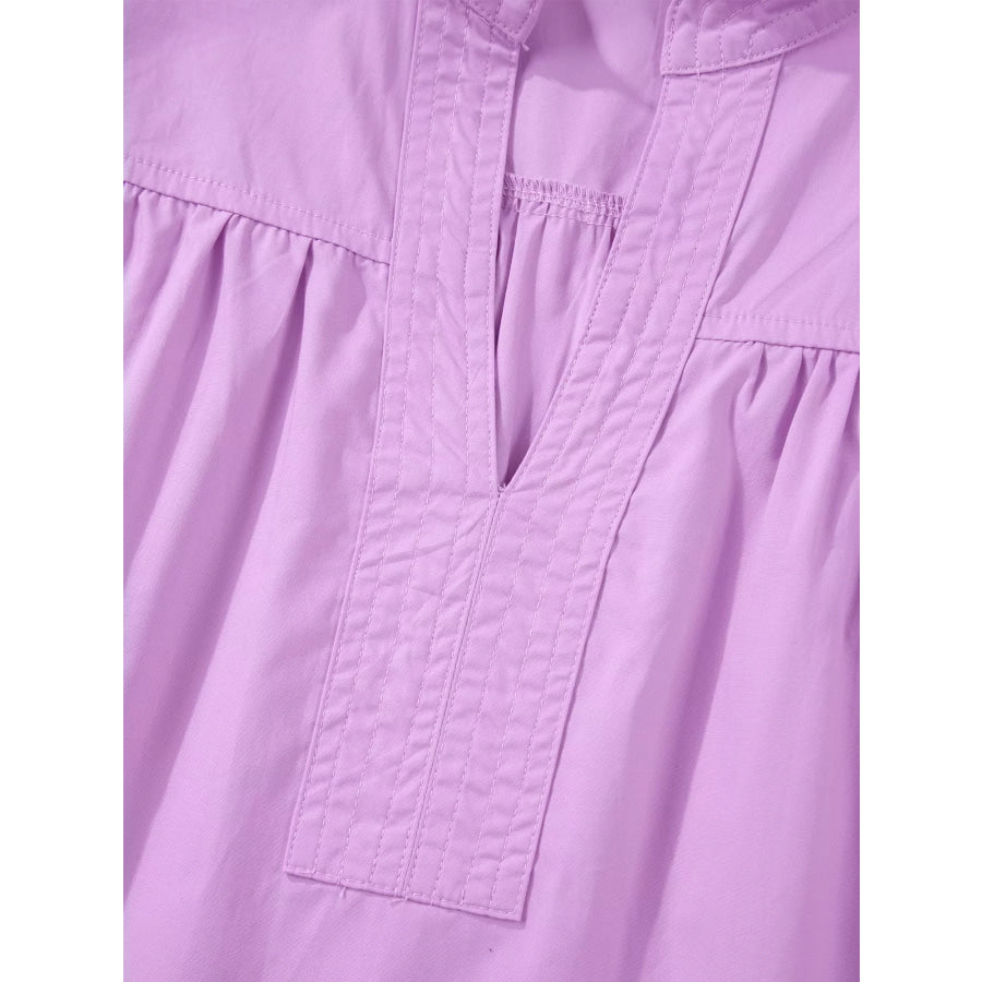 Notched Puff Sleeve Blouse Apparel and Accessories