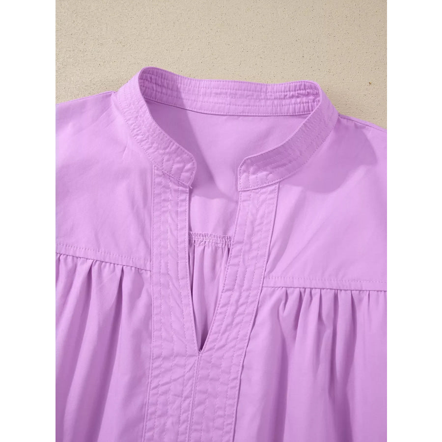 Notched Puff Sleeve Blouse Apparel and Accessories