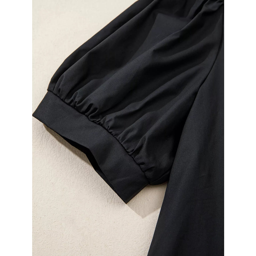 Notched Puff Sleeve Blouse Apparel and Accessories