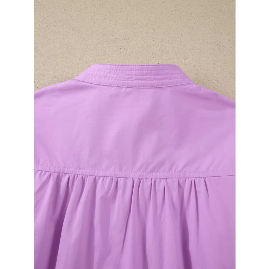 Notched Puff Sleeve Blouse Apparel and Accessories