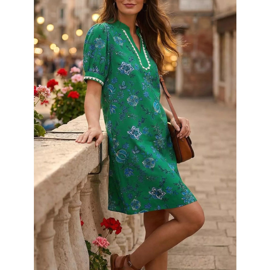 Notched Puff Sleeve Mini Dress Apparel and Accessories
