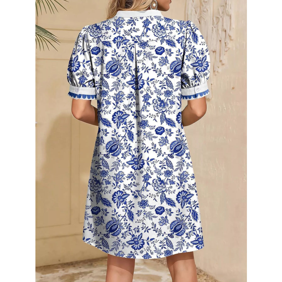 Notched Puff Sleeve Mini Dress Apparel and Accessories