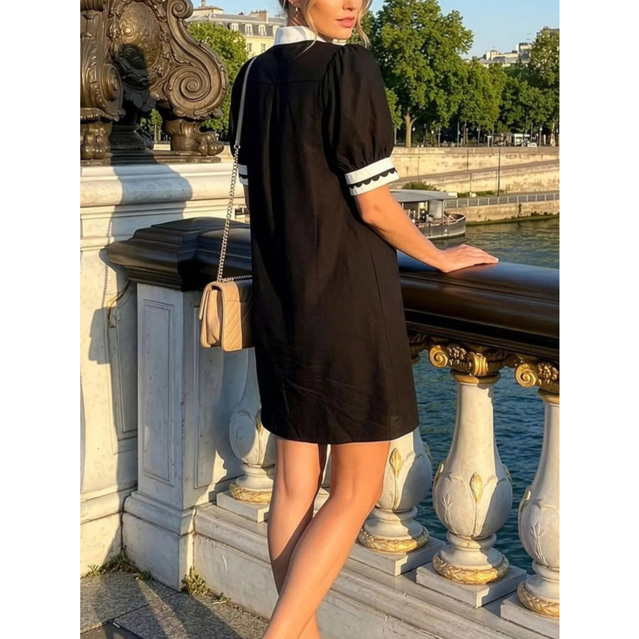 Notched Puff Sleeve Mini Dress Apparel and Accessories