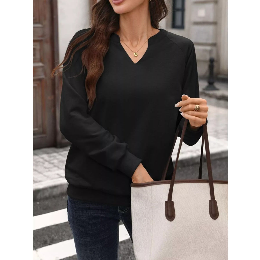 Notched Raglan Sleeve Sweatshirt Apparel and Accessories