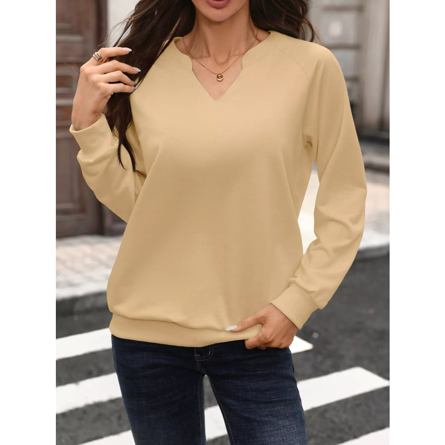 Notched Raglan Sleeve Sweatshirt Apricot Yellow / S Apparel and Accessories