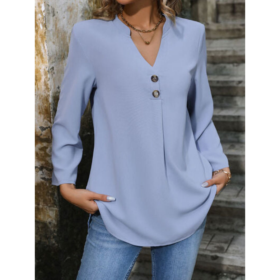 Notched Roll - Tab Sleeve Blouse Apparel and Accessories