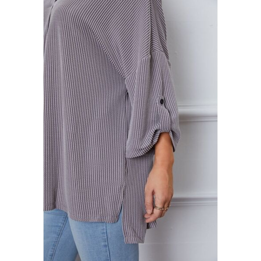 Notched Roll-Tab Sleeve Blouse Clothing