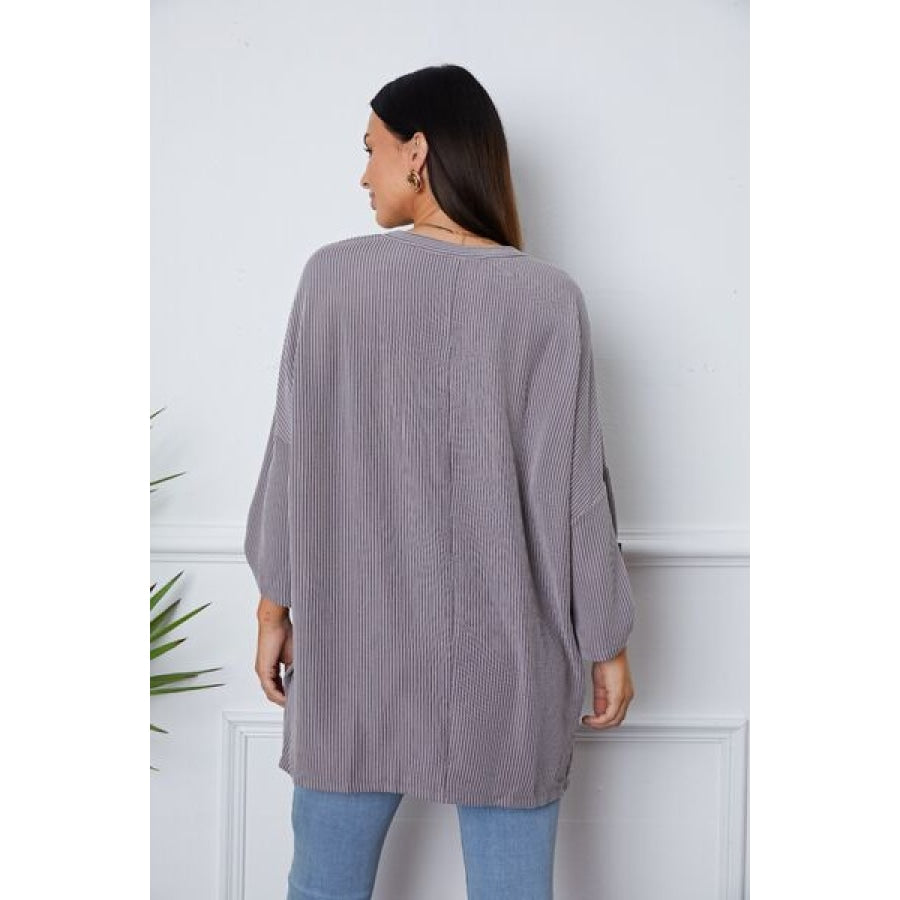 Notched Roll-Tab Sleeve Blouse Clothing