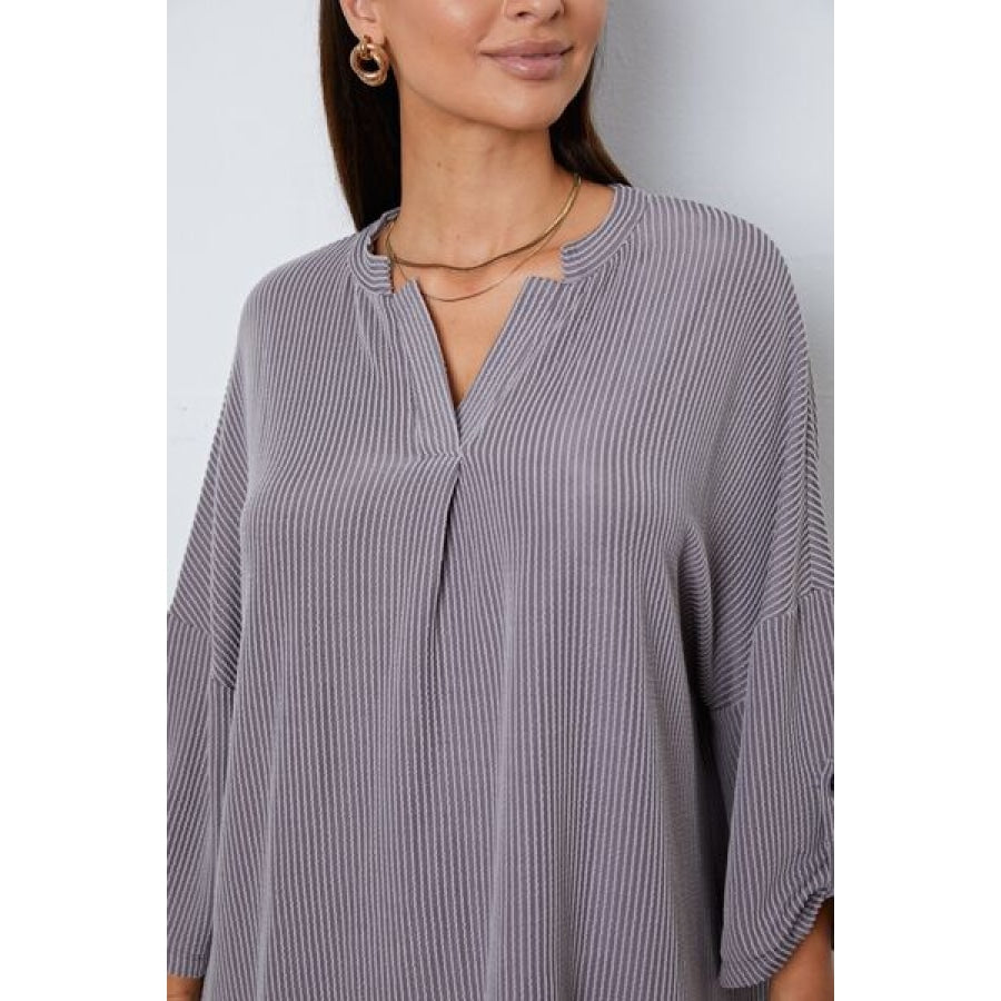 Notched Roll-Tab Sleeve Blouse Clothing