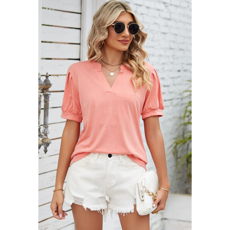 Notched Ruched Short Sleeve T - Shirt Apparel and Accessories