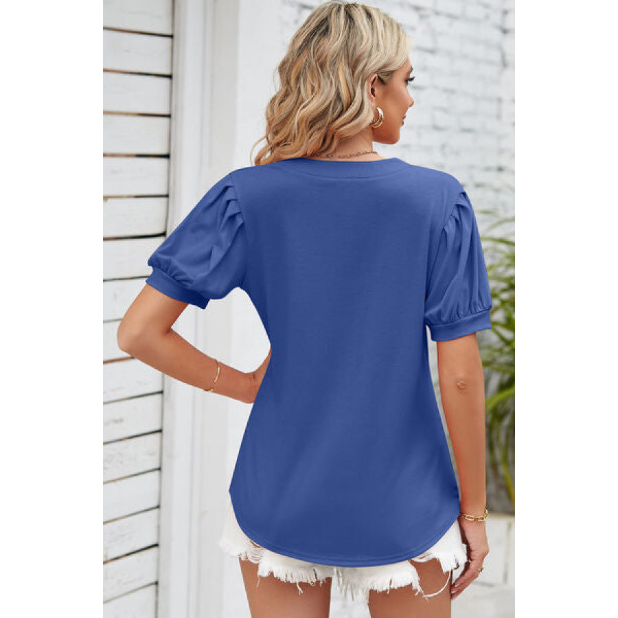 Notched Ruched Short Sleeve T - Shirt Apparel and Accessories