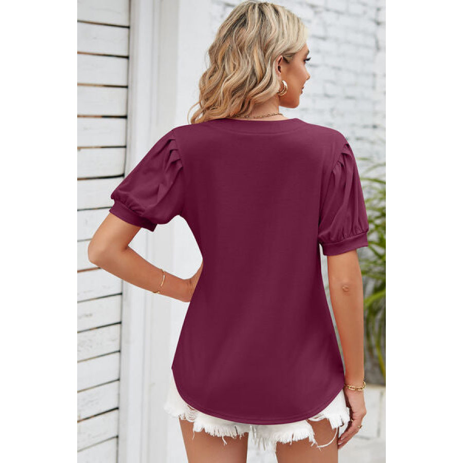 Notched Ruched Short Sleeve T - Shirt Apparel and Accessories