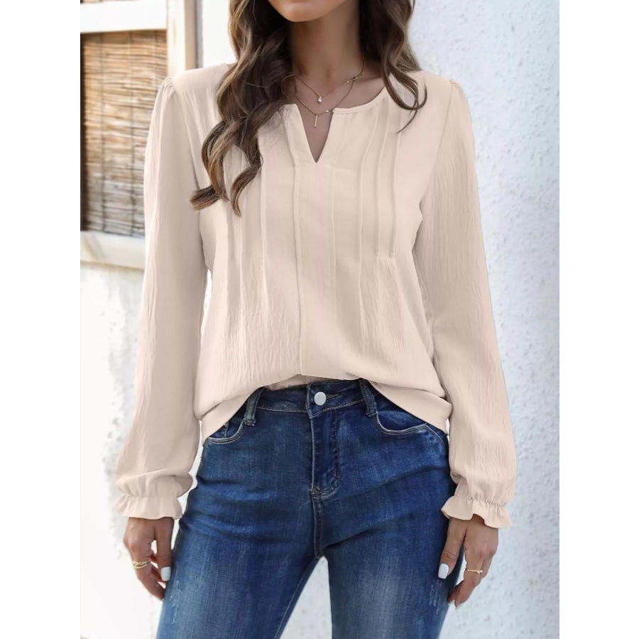 Notched Ruffle Cuff Blouse Eggshell / S Apparel and Accessories