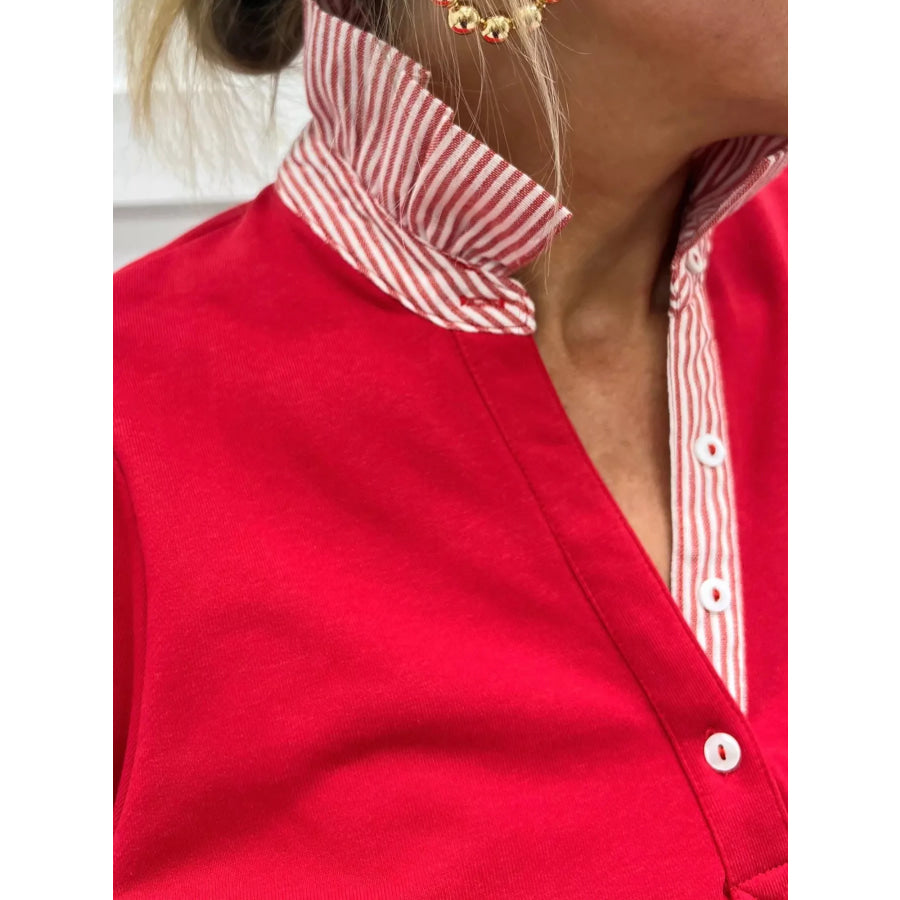 Notched Short Puff Sleeve Blouse Apparel and Accessories