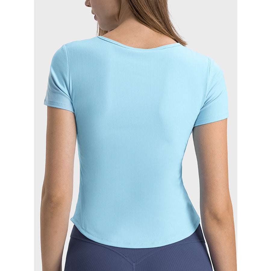Notched Short Sleeve Active T-Shirt Pastel Blue / 4 Apparel and Accessories