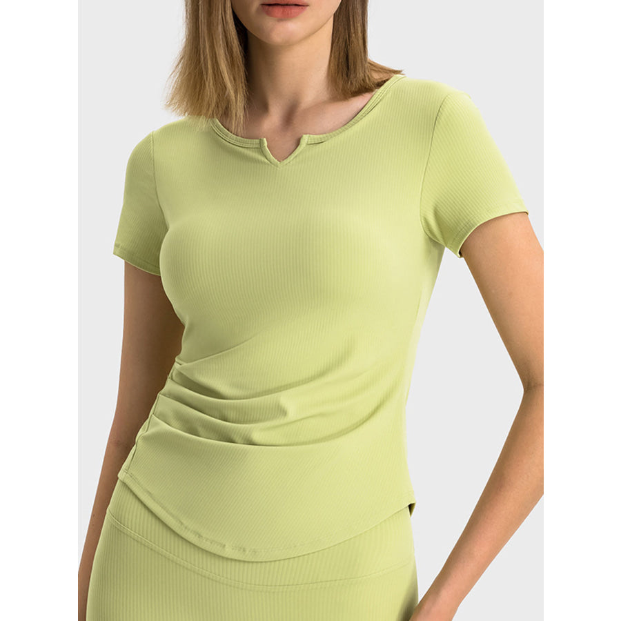 Notched Short Sleeve Active T-Shirt Yellow Green / 4 Apparel and Accessories