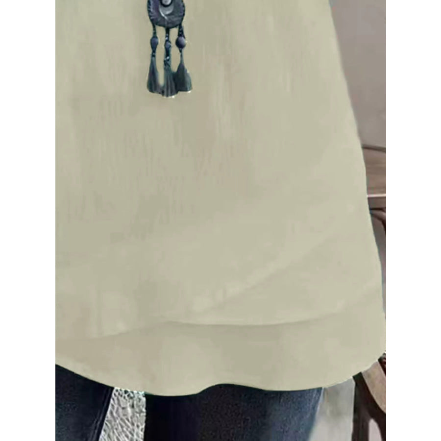 Notched Short Sleeve Blouse Apparel and Accessories