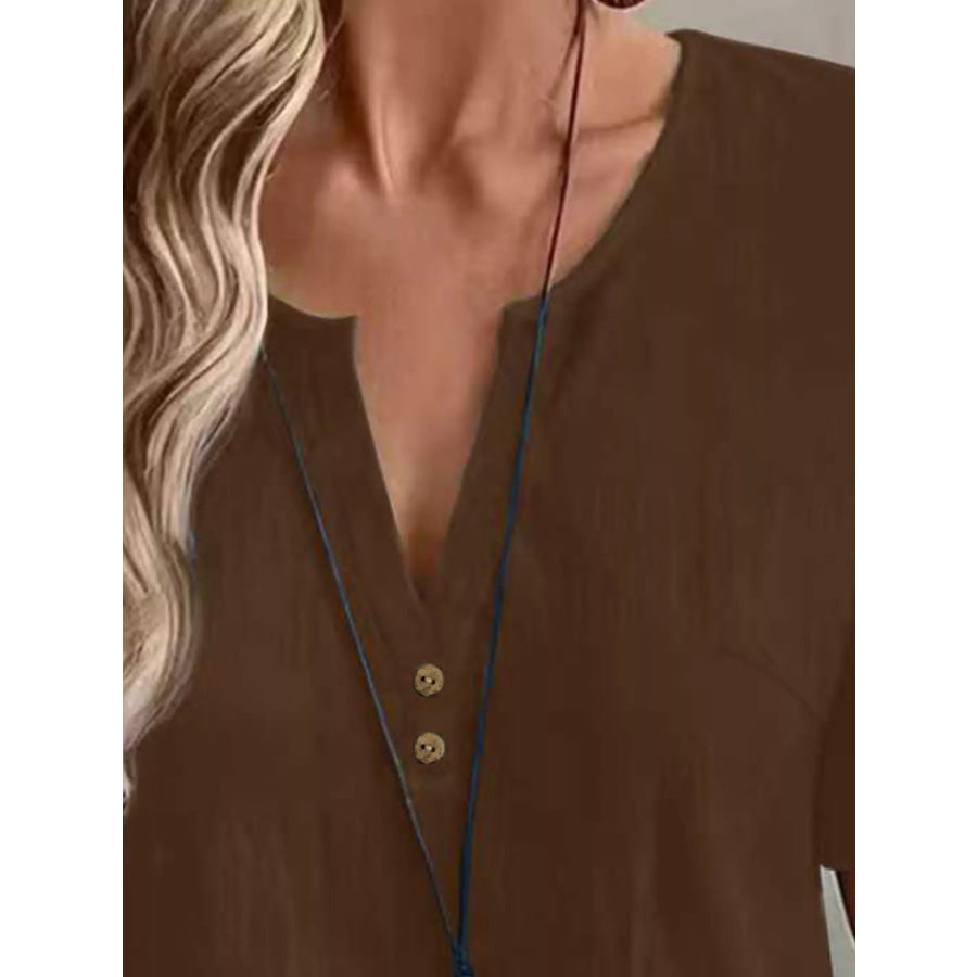 Notched Short Sleeve Blouse Apparel and Accessories