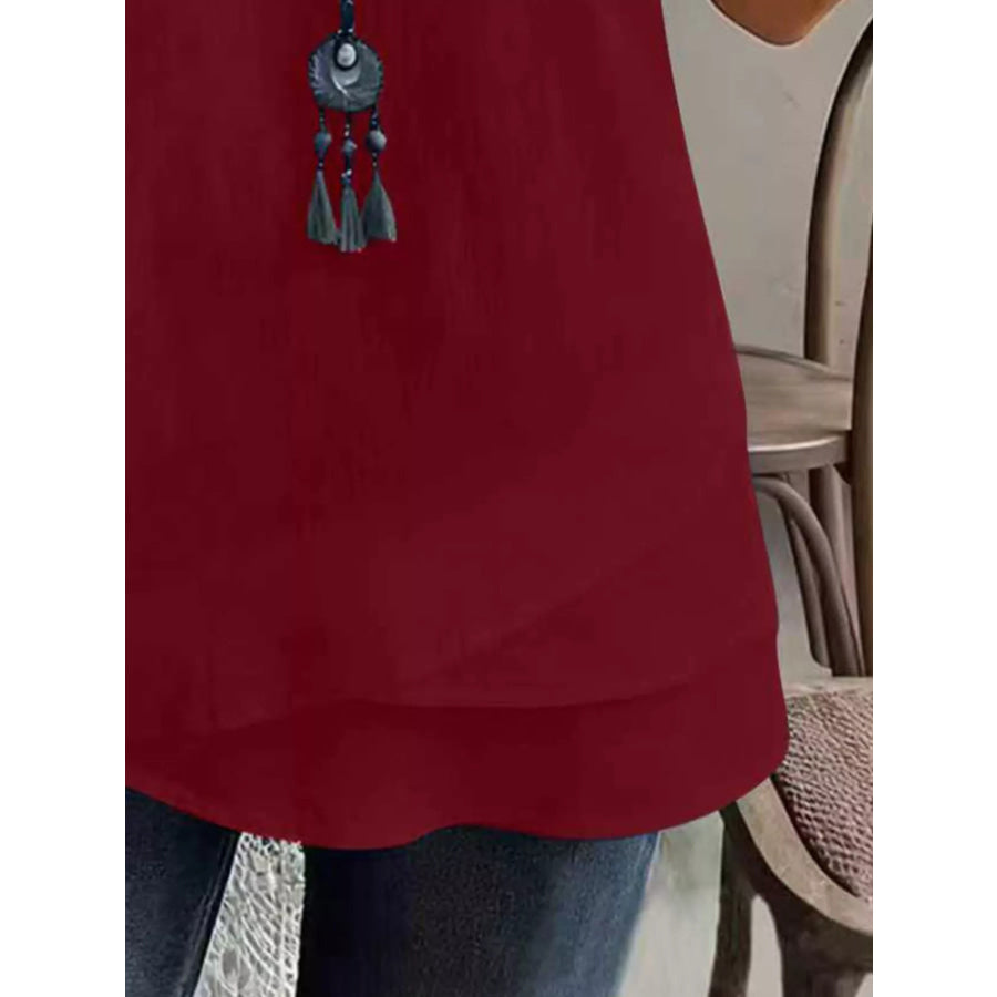 Notched Short Sleeve Blouse Apparel and Accessories