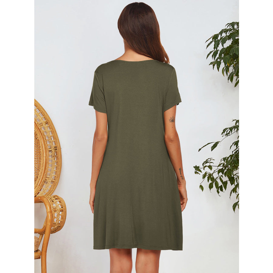 Notched Short Sleeve Mini Lounge Dress Apparel and Accessories