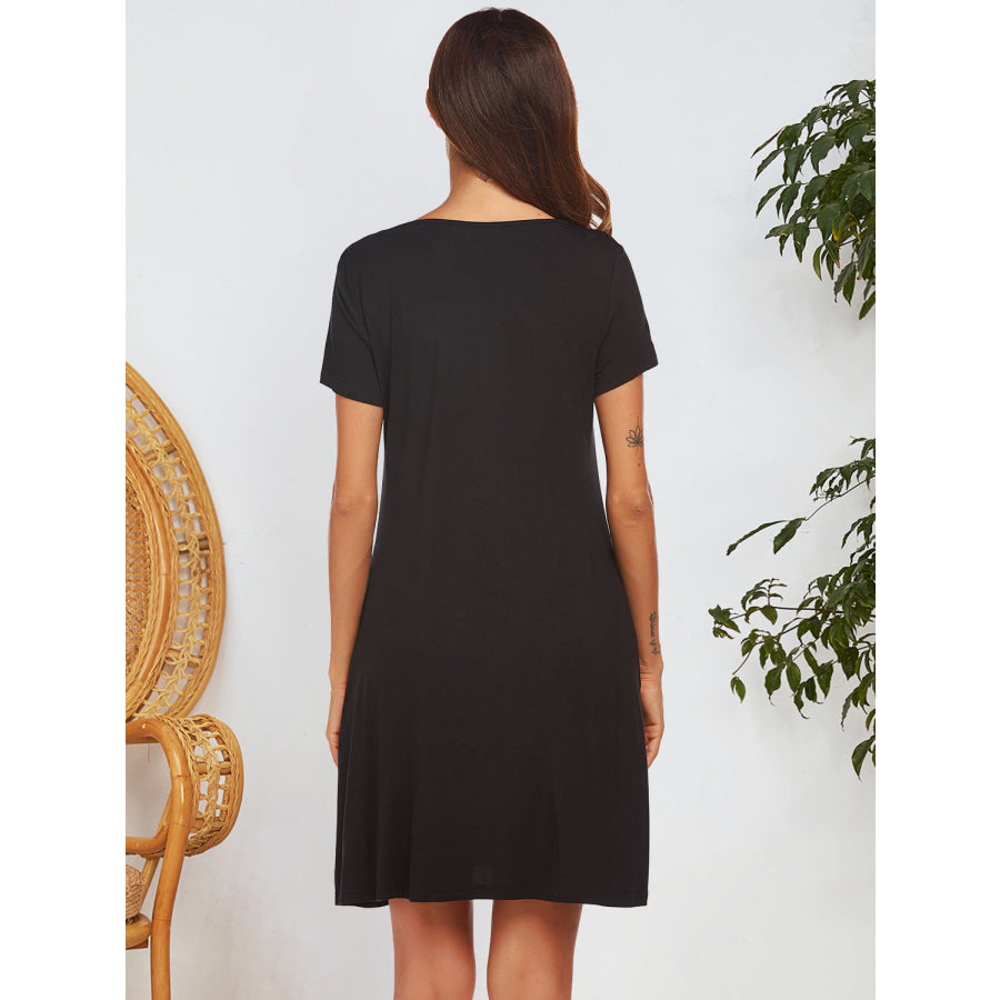 Notched Short Sleeve Mini Lounge Dress Apparel and Accessories