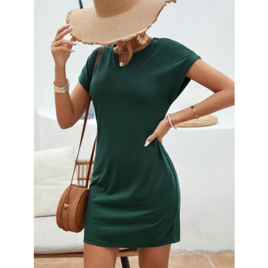 Notched Short Sleeve Mini Tee Dress Apparel and Accessories