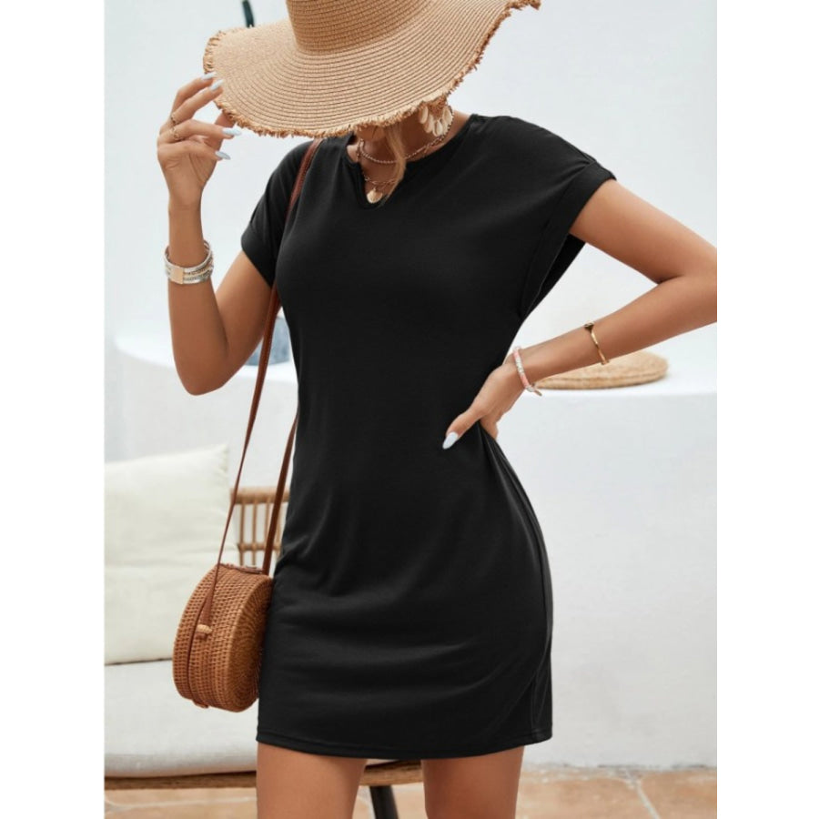 Notched Short Sleeve Mini Tee Dress Apparel and Accessories