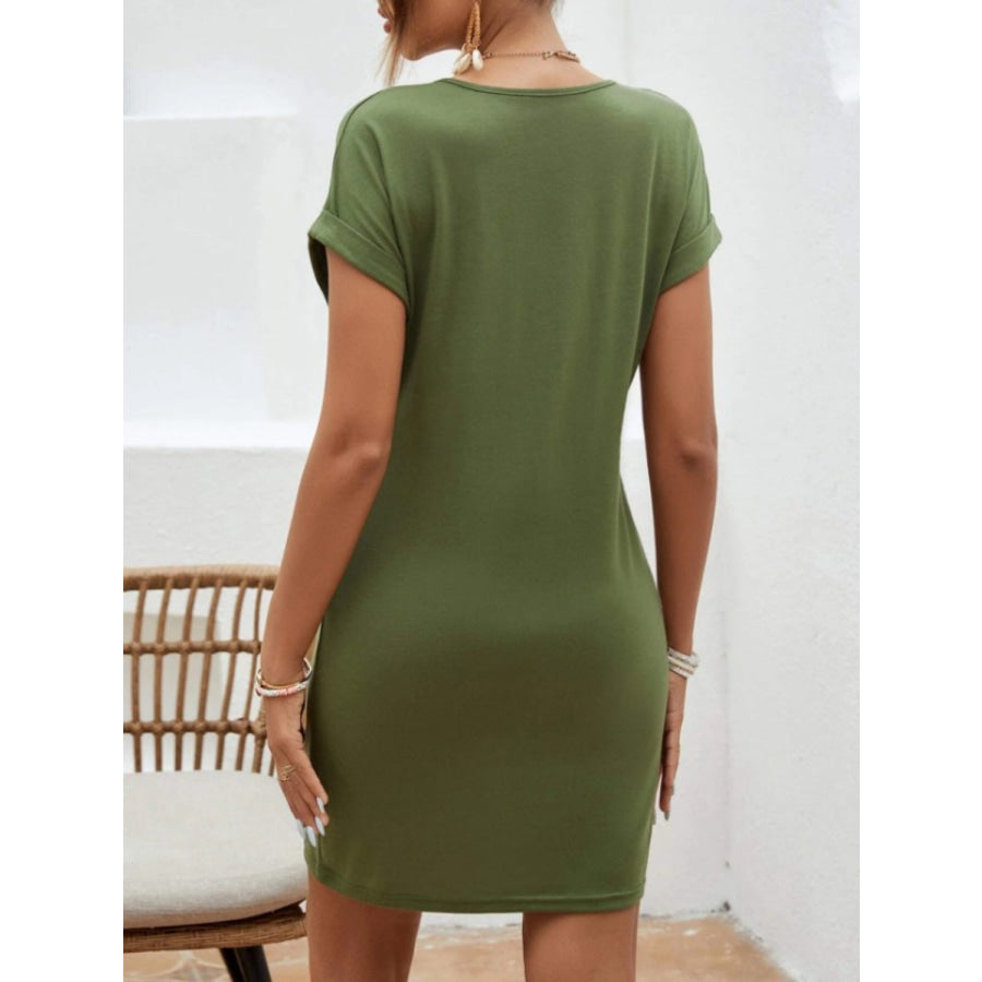 Notched Short Sleeve Mini Tee Dress Apparel and Accessories