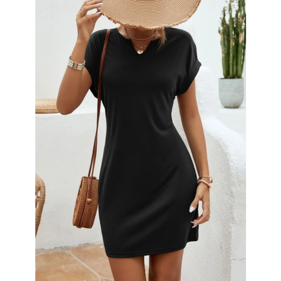 Notched Short Sleeve Mini Tee Dress Apparel and Accessories