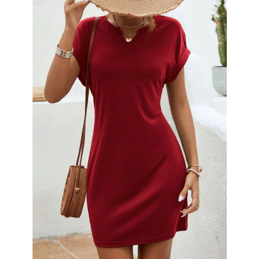 Notched Short Sleeve Mini Tee Dress Apparel and Accessories