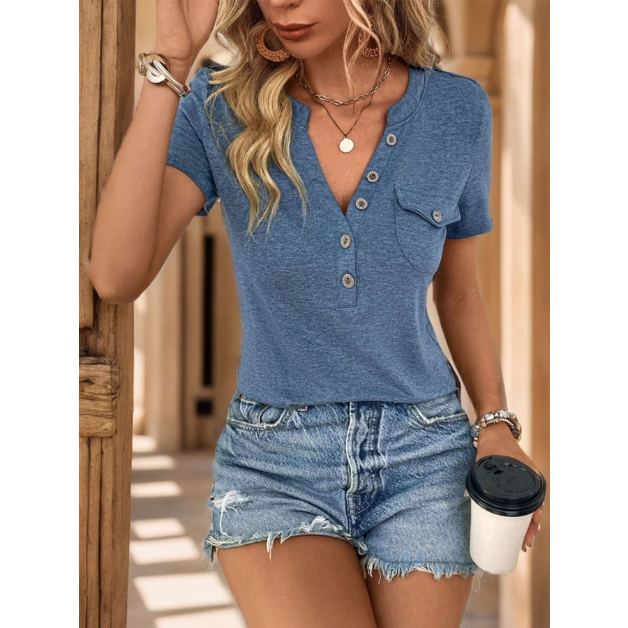 Notched Short Sleeve T-Shirt Apparel and Accessories