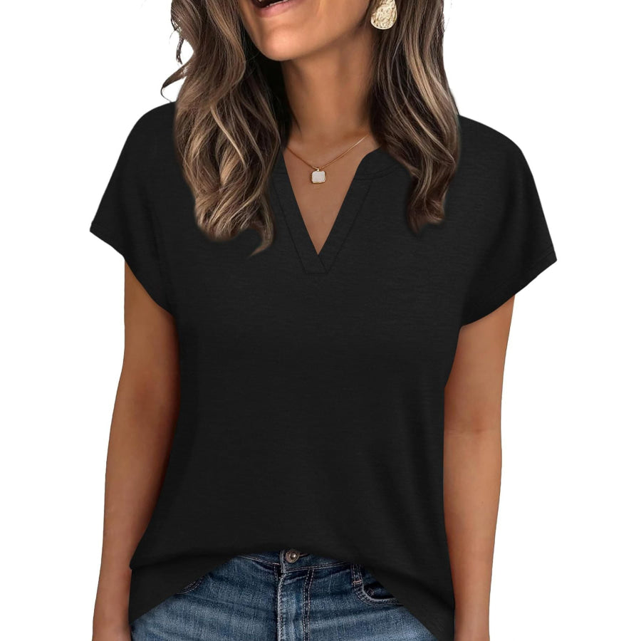 Notched Short Sleeve T-Shirt Black / S Apparel and Accessories