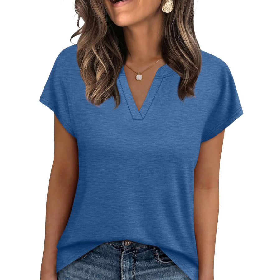 Notched Short Sleeve T-Shirt Peacock Blue / S Apparel and Accessories