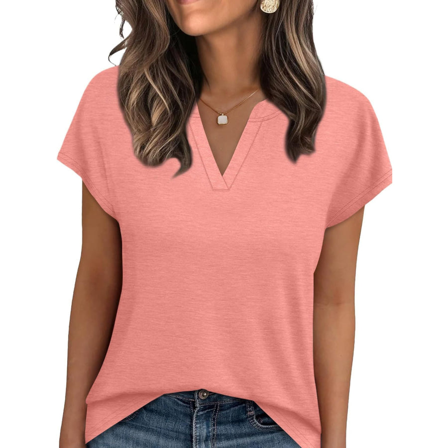 Notched Short Sleeve T-Shirt Pink / S Apparel and Accessories