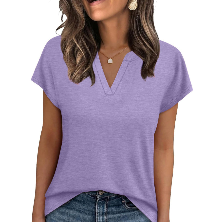 Notched Short Sleeve T-Shirt Purple / S Apparel and Accessories